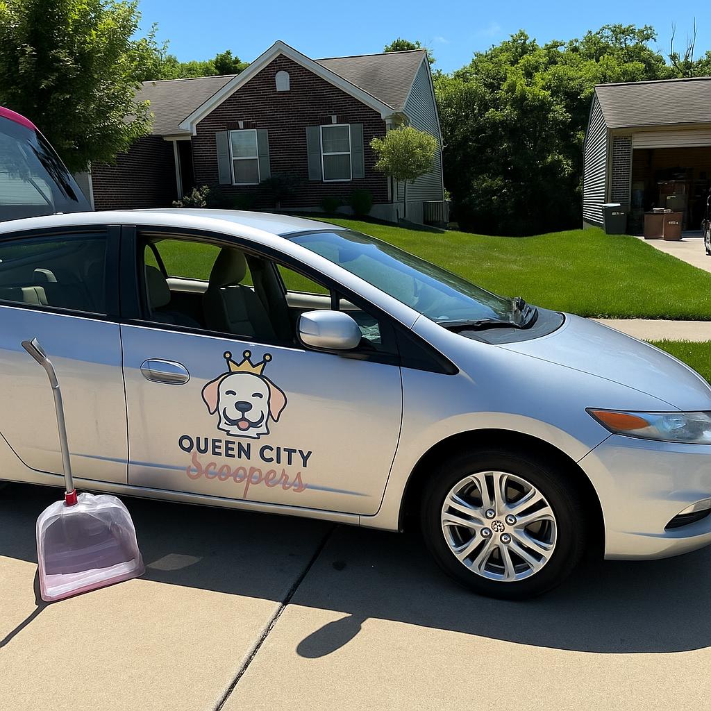 Queen City Scoopers professional service vehicle parked in front of a beautiful Eastern Cincinnati home